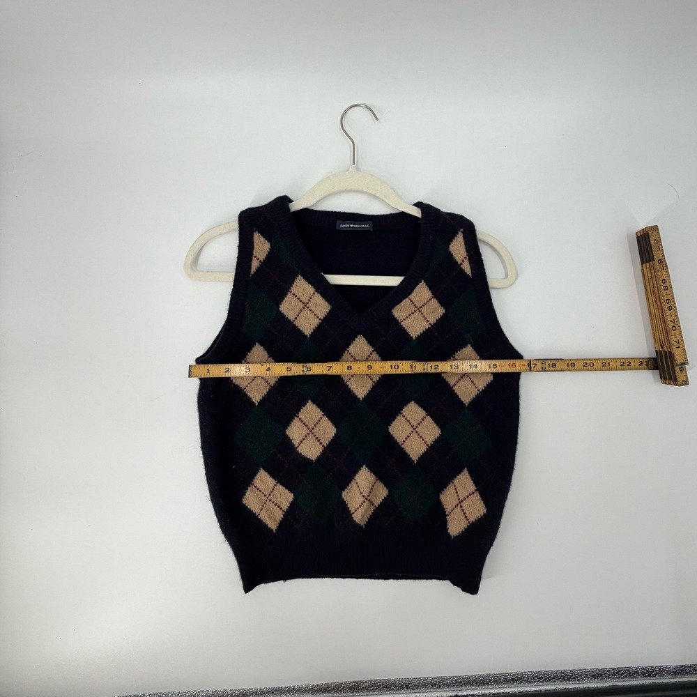 Brandy Melville Navy Blue Argyle V-Neck Knit Sweater Vest Preppy One Size - Picture 4 of 5